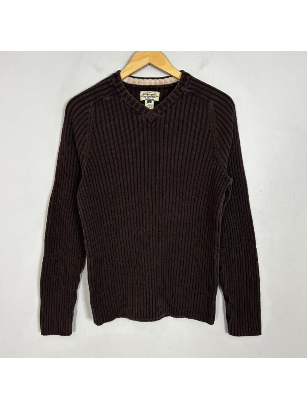 Y2K American Rag Brown Thick Ribbed V-neck Sweater Slim Size Large Men's